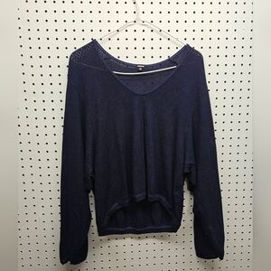 Monrow Navy Blue Pin Hole Knit Sweater